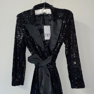NWT Zara Black Sequin Dress Blazer